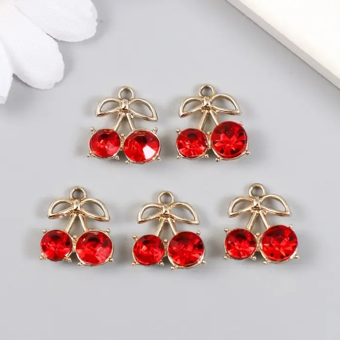 Декор для творчества металл, стразы "Спелая вишенка" 1,5х1,7 см