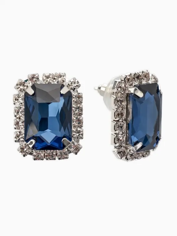 Серьги со стразами Серьги со стразами "Роскошь", прямоугольник, цвет тёмно.сине-белый в серебре