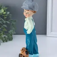 Сувенир полистоун "Мальчишка в комбинезоне и кепке, с песиком" 5,5х8х21 см
