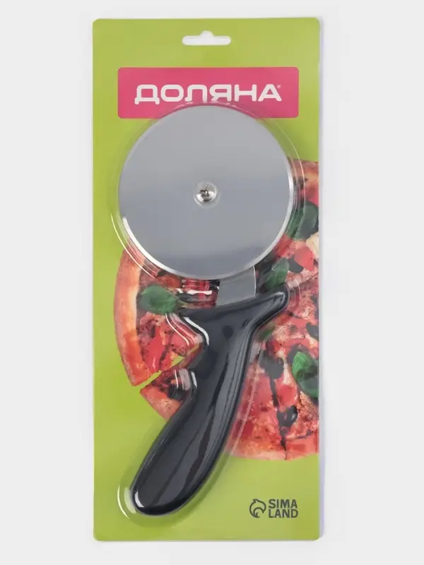 Нож для пиццы и теста Доляна, 23.5 см, d=10 см, толщина лезвия 1 мм, чёрный