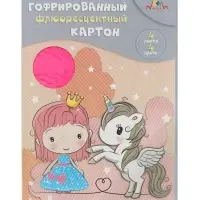 Цветной гофрокартон флуоресцентный А4, 4 цв., &laquo;Друзья&raquo;, в папке