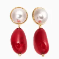 Серьги акрил с жемчугом "Капля", цвет бордово-белый в золоте