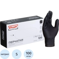 Перчатки нитрил., Комус ПРОФ (S) н/с, н/о, черные 50 пар/уп