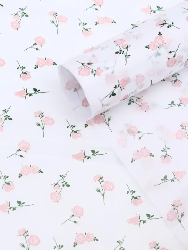 Бумага упаковочная тишью, «Садовые розы», белый, 50 см × 70 см 17 грамм