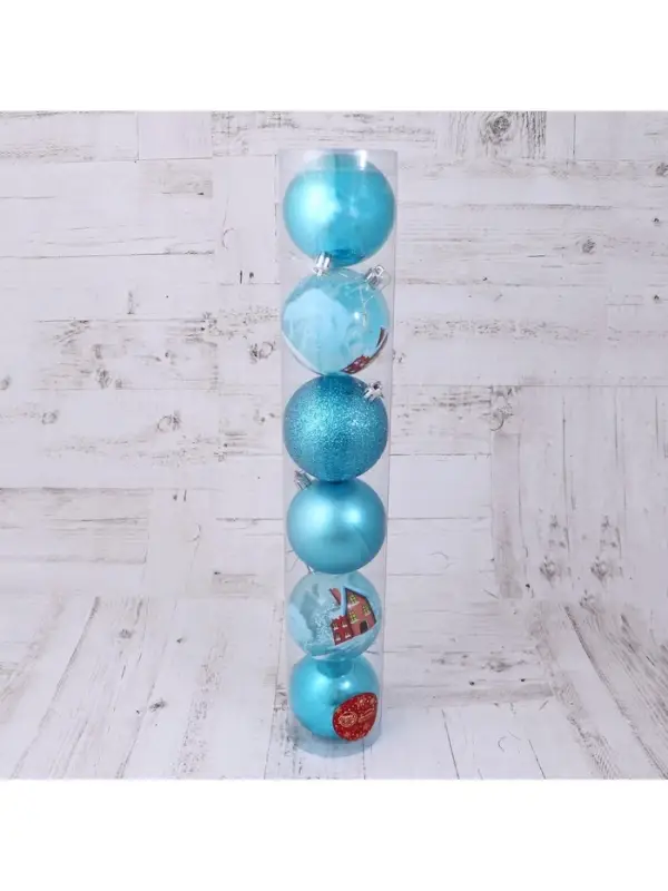 Ёлочные игрушки &laquo;Зимний домик&raquo;, шары новогодние, d=8 см, набор 6 шт., голубой
