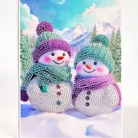Алмазная вышивка с частичным заполнением «Снеговики» 15×21, холст