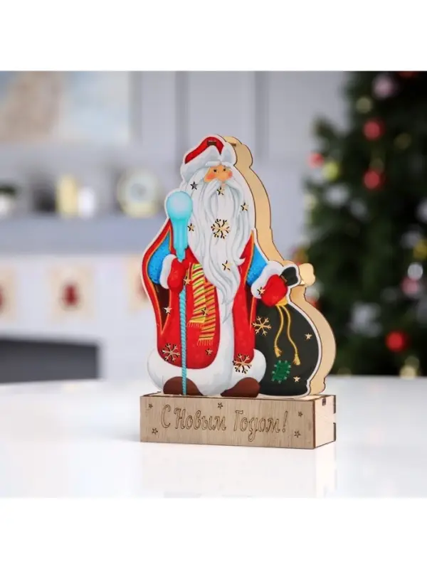 Светодиодная фигура &laquo;Дед Мороз&raquo; 14&times;20&times;2.5 см, дерево, от батареек LR1130&times;3, свечение тёплое белое