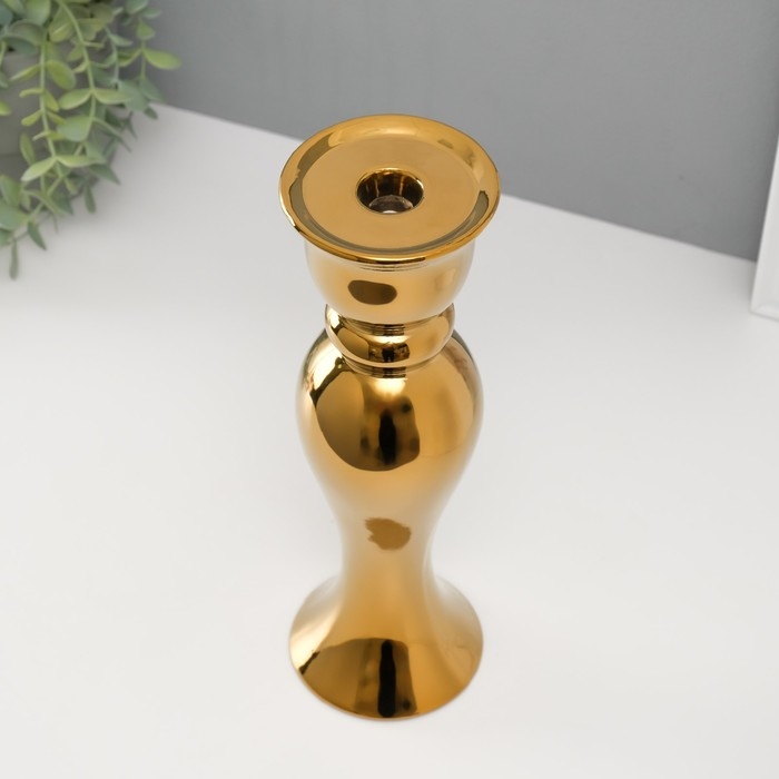 Подсвечник керамика на 1 свечу  Подсвечник керамика на 1 свечу "Вуаль" d=1,5 см золото 9,8х9,8х30,5 см