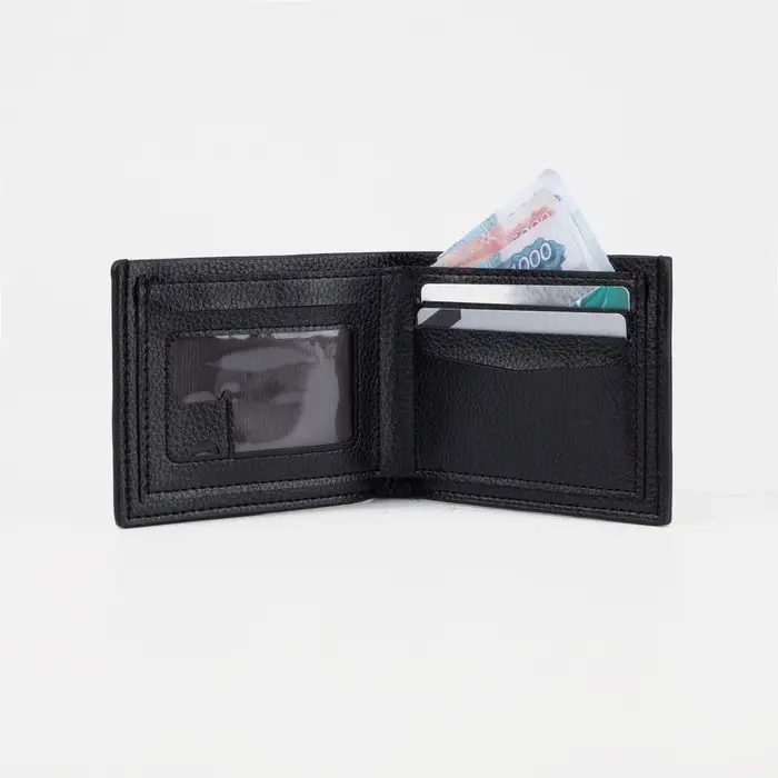 Портмоне мужское без застёжки, отдел для купюр, монет и карт, цвет чёрный Портмоне мужское без застёжки, отдел для купюр, монет и карт, цвет чёрный
