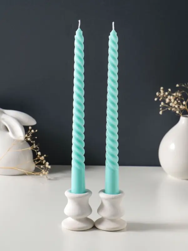 Набор свечей витых 25 см, 2 шт., 57 г, 5 ч, мятный