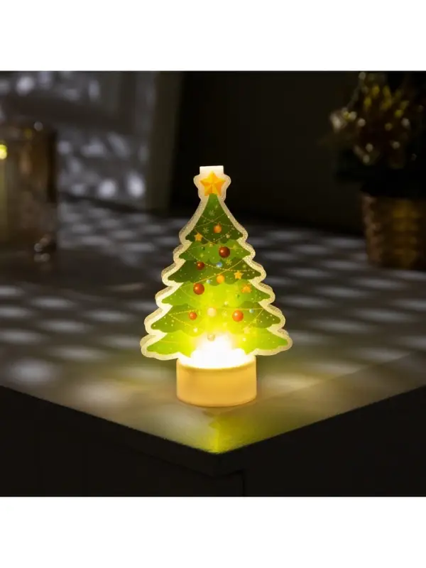 Световая картинка на подставке &laquo;Ёлочка&raquo;, 11 см, 1 LED, от батареек, свечение тёплое белое