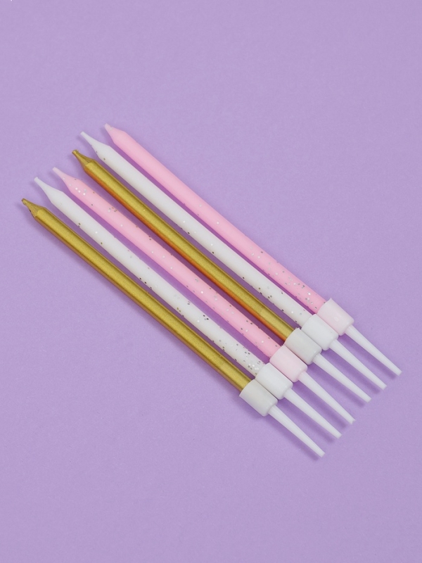 Свечи для торта  Свечи для торта "Блестящая вечеринка", 6 шт, белый, розовый, золотой