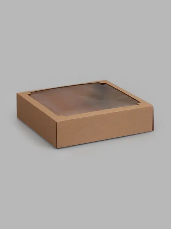 Коробка складная, крышка-дно,с окном, крафт, 30 х 30 х 8 см