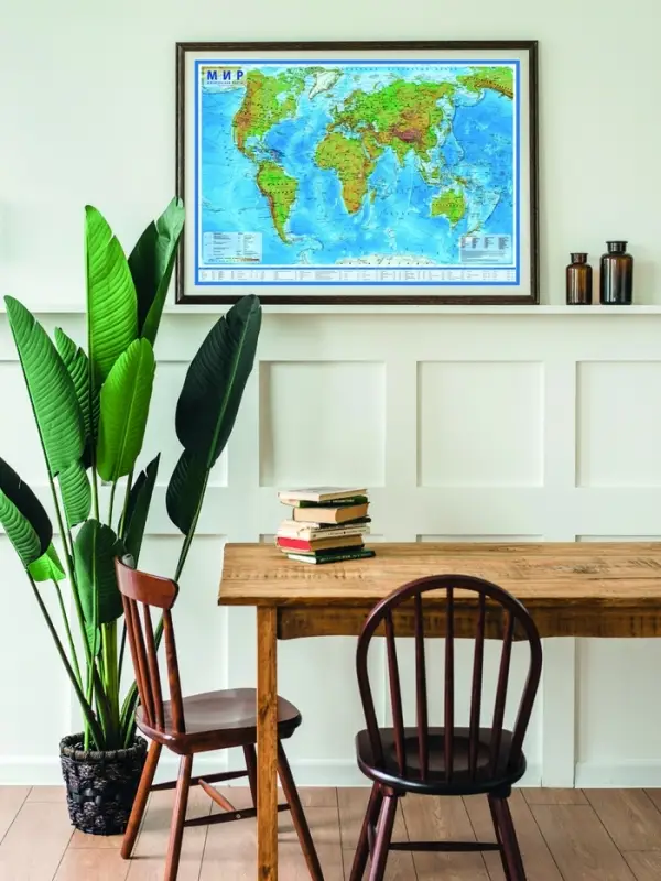 Карта Мира интерактивная, физическая, 101&times;66 см, 1:29 млн, ламинированная настенная