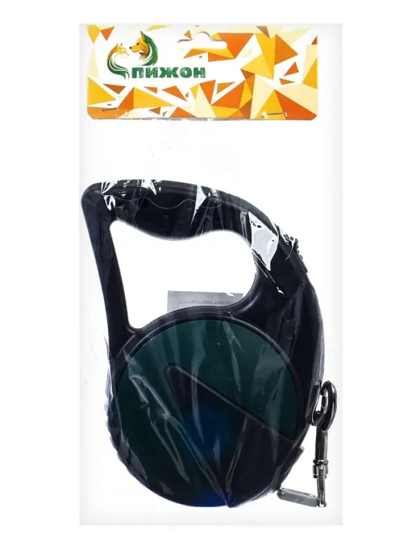 Рулетка - поводок для собак, лента 6 м, чёрная.зелёная