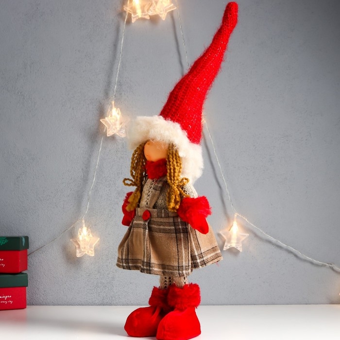 Кукла интерьерная Кукла интерьерная "Девочка в клетчатом сарафане с пуговками" 52х15х10 см