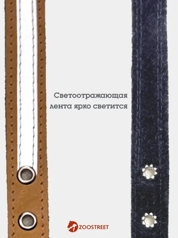 Ошейник, 35&times;1.5 см, с подкладом и светоотражающей лентой, кожа, бежевый
