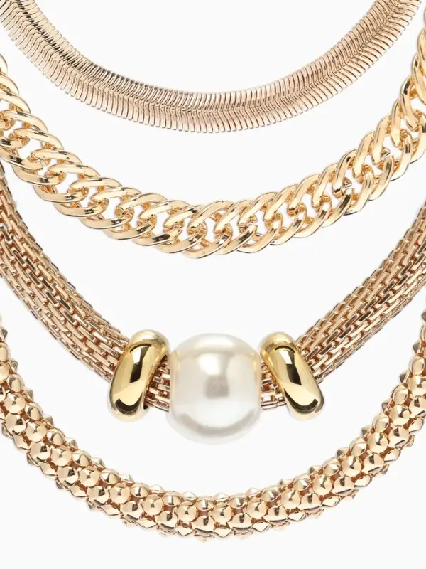 Браслет "Стиль" (набор 3шт) плетение, звенья, цвет белый в золоте