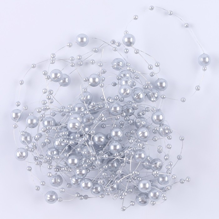 Леска для декора с бусинками, длина — 4,8 м, цвет серебряный Леска для декора с бусинками, длина — 4,8 м, цвет серебряный