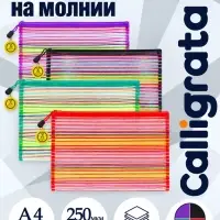 Папка-конверт на молнии А4 Calligrata &laquo;Полоска - сеточка&raquo;, 250 мкм, МИКС