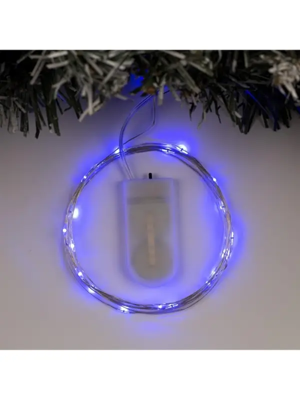 Гирлянда &laquo;Нить&raquo; 2 м роса, IP20, серебристая нить, 20 LED, батарейки CR2032&times;2 (в комплекте), свечение синее