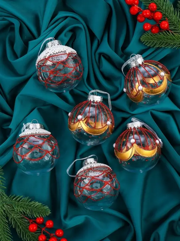 Набор шаров пластик d-8 см, 6 шт Набор шаров пластик d-8 см, 6 шт "Лирой"красно-белый