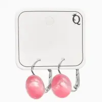 Серьги пластик "Таблетка" кошачий глаз, цвет розовый в серебре