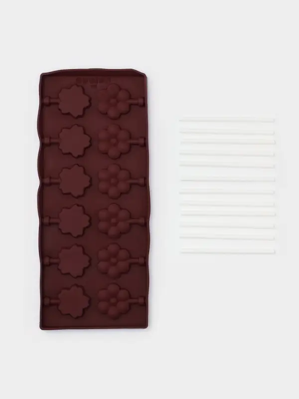 Форма для леденцов Доляна &laquo;Цветы&raquo;, силикон, 25&times;10.5&times;1 см, 12 ячеек (3.2&times;3 см), с палочками, МИКС