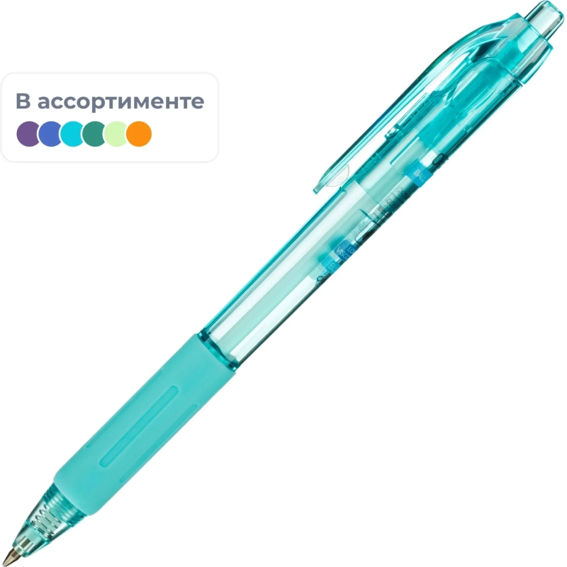 Ручка шариковая автомат. Deli EQ057-BL,син,пулев.нак,0,7мм,рез.грип,4цв.асс