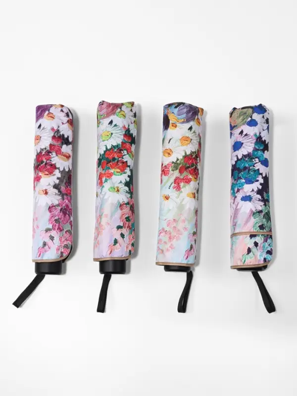 Зонт механический &laquo;Цветочная картина&raquo;, эпонж, 4 сложения, 8 спиц, R=48/55 см, d=96 см, МИКС