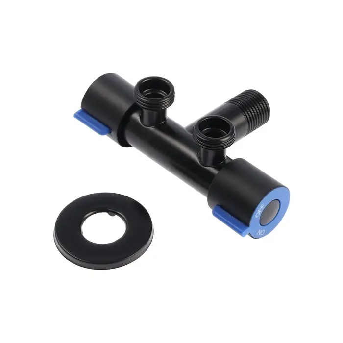 Кран двойной ZEIN engr, 1/2" &times; 1/2", два вентиля, кран-букса керамика, нерж. сталь, черный