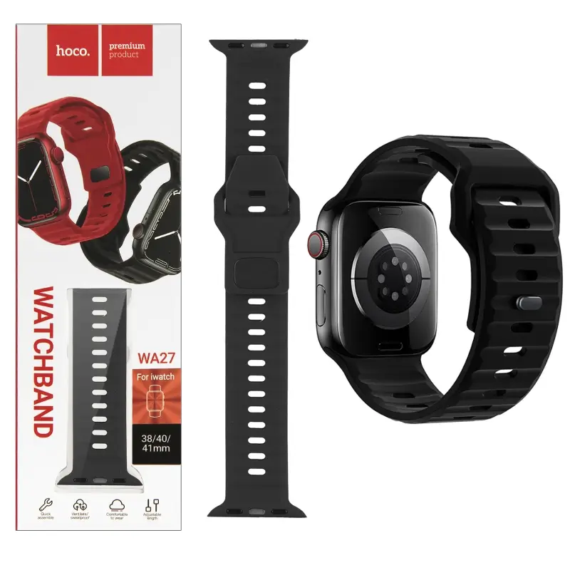 Ремешок для Apl watch 38/40/41mm WA27 stepped pattern solid color silicone strap Black HOCO