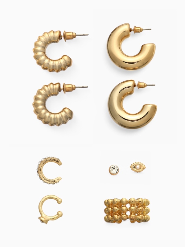 Серьги и каффы «Бублик», набор 9 шт. цвет золото