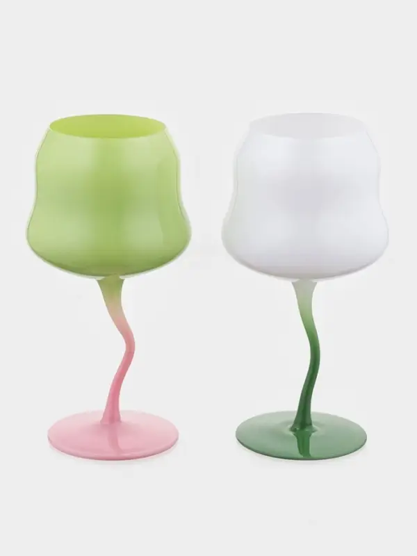 Бокалы для вина Pint, 465 мл, 8×19 см, набор 2 шт., стекло, зелёные, белые Бокалы для вина Pint, 465 мл, 8×19 см, набор 2 шт., стекло, зелёные, белые