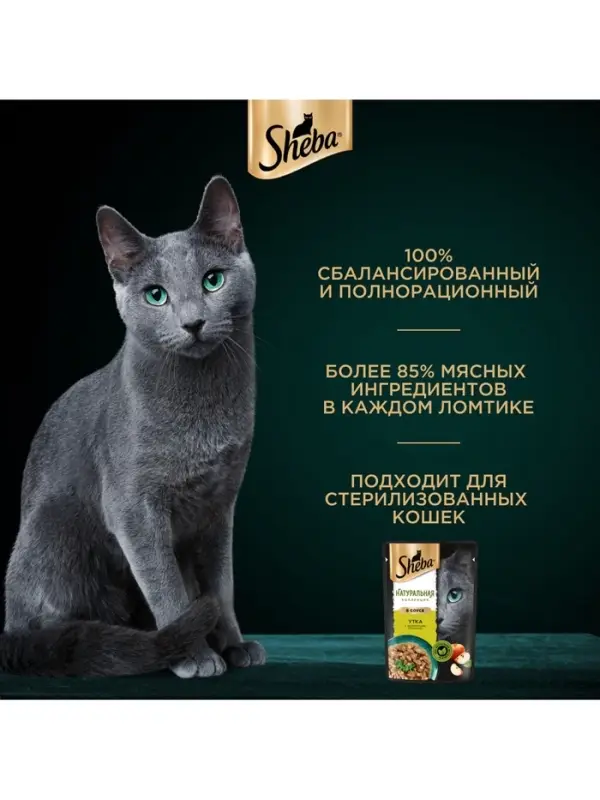 Влажный корм Sheba Natures для кошек, пауч, утка/яблочное рагу, 75 г
