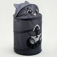 Корзина для хранения игрушек &laquo;Котик с рыбкой&raquo; с ручками и крышкой, 55&times;33&times;33 см, серая