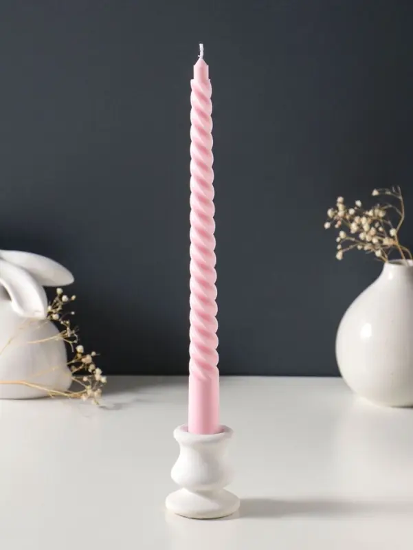 Набор свечей витых 25 см, 2 шт., 57 г, 5 ч, пастельно-розовый