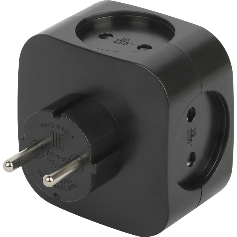 Разветвитель ЭРА SP-4-USB-B (4р 220V + 2xUSB 2400mA/без заземл/10А, черный)