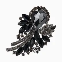 Брошь "Императрица" букет, цвет чёрно-серый в сером