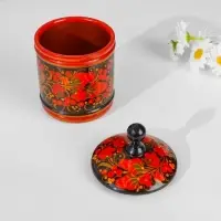 Банка для хранения сыпучих продуктов, кадочка, средняя, 9&times;14 см, дерево, хохлома, МИКС