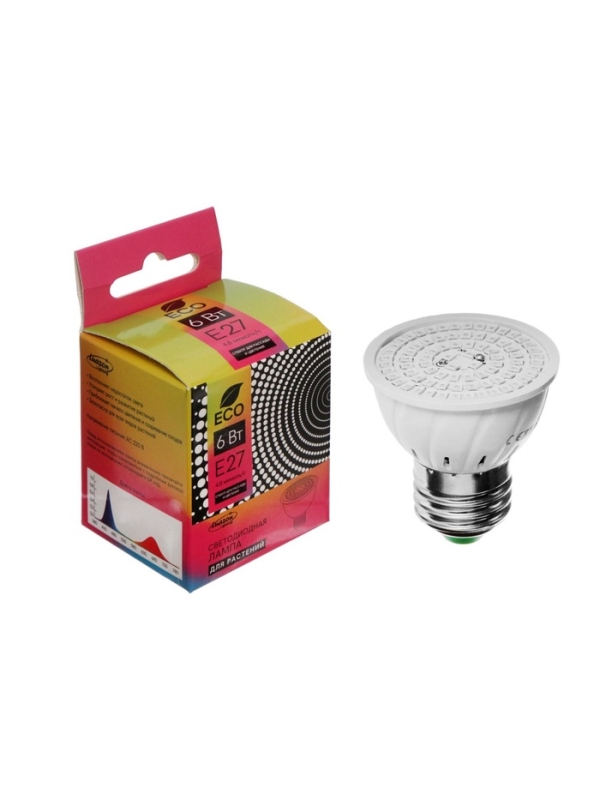 Фитолампа для растений Luazon, светодиодная, E27, 6 Вт, IP44, 220 В, 270°, биколорная Фитолампа для растений Luazon, светодиодная, E27, 6 Вт, IP44, 220 В, 270°, биколорная