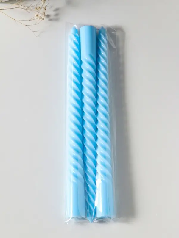 Набор свечей витых 25 см, 3 шт., 57 г, 5 ч, пастельно-голубой