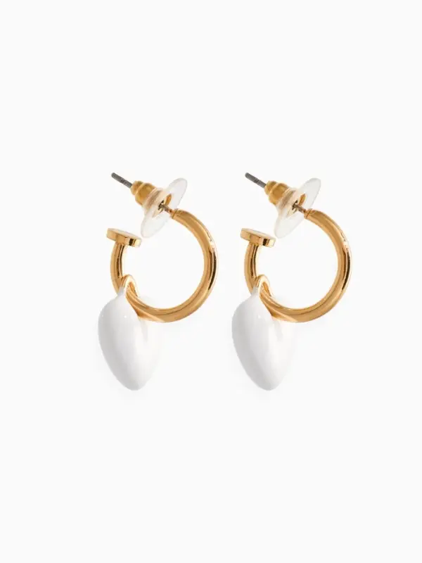 Серьги со съмными элементами "Сердца" пухлые, цвет белый в золоте