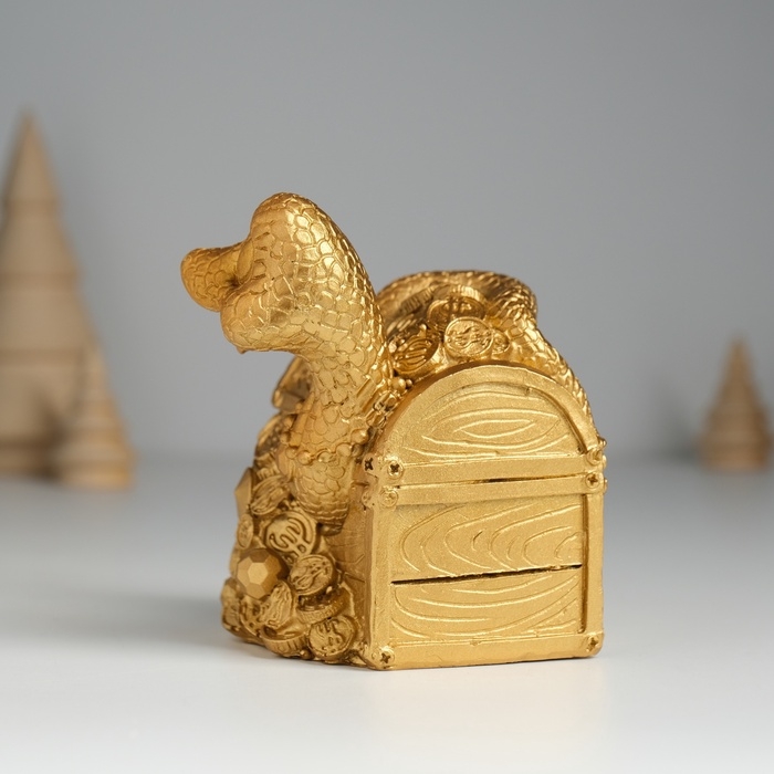 Копилка полистоун Копилка полистоун "Змея удачи с сундуком" 8х8х9,5 см