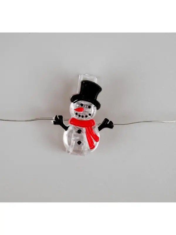 Гирлянда &laquo;Нить&raquo; 2 м, роса с насадками &laquo;Прищепки-снеговик&raquo;, IP20, серебристая нить, 20 LED, от батареек АА&times;2, свечение тёплое белое