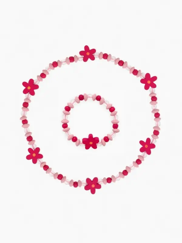 Набор детских украшений Выбражулька &laquo;Цветочки&raquo;, 2 предмета: бусы, браслет d=6 см розовый