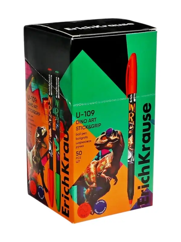 Ручка шариковая ErichKrause U-109 Stick&Grip Dino Art, 1.0мм, рез.держатель, синяя Ручка шариковая ErichKrause U-109 Stick&Grip Dino Art, 1.0мм, рез.держатель, синяя