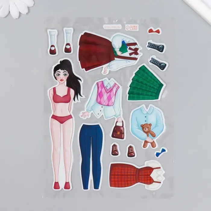 Наклейка-игра «Одень куклу. Школьный», для скрапбукинга, творчества, пластик, 15×20 см