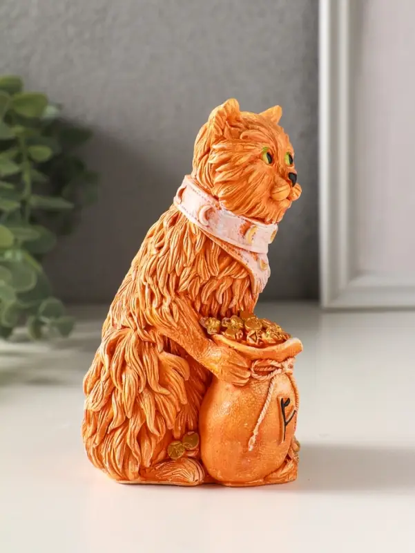 Фигурка гипс &laquo;Йольский КОТ&raquo;, с мешком монет, 13&times;9&times;7 см, рыжий