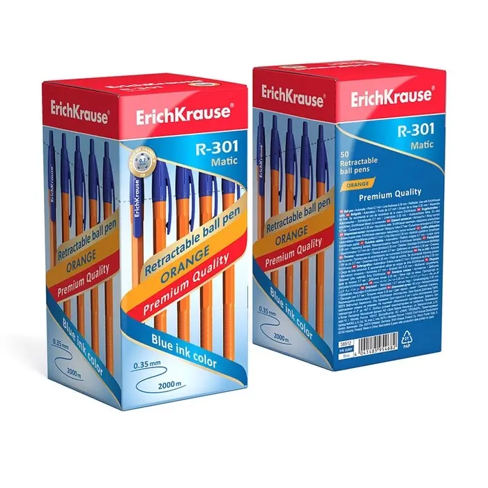 Ручка шариковая ErichKrause R-301 Matic Orange, узел 0.7 мм, автоматическая, стержень синий Ручка шариковая ErichKrause R-301 Matic Orange, узел 0.7 мм, автоматическая, стержень синий